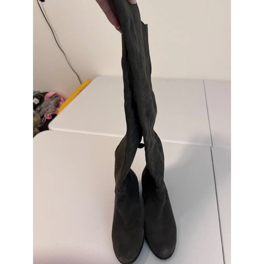 Franco Sarto Abela Dark Grey Suede Over The Knee Wedge Boots Womens 7.5M cc